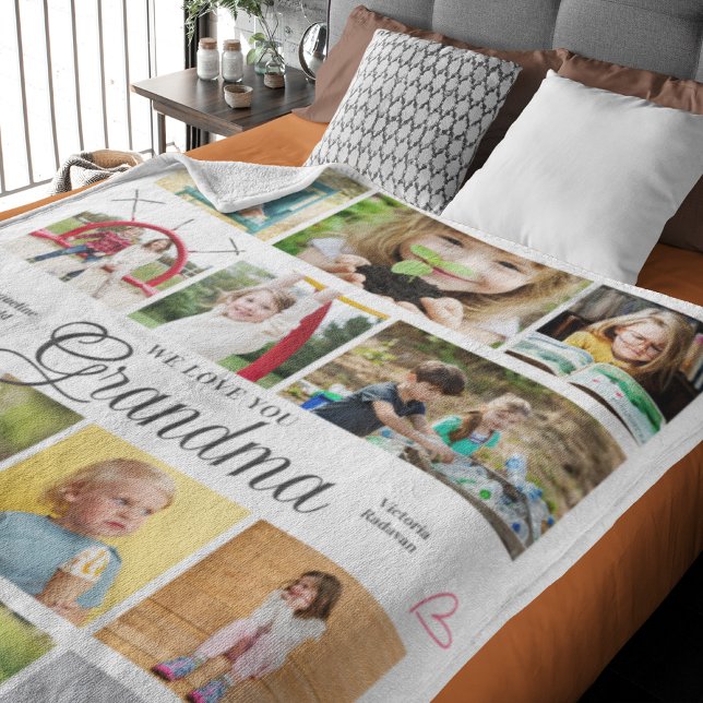 Grandma We Love You Personalized Hearts Fleece Blanket (Persoanlized Grandma Large fleece blanket Add your photos and text.)