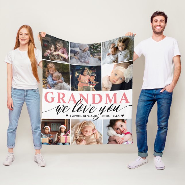 Grandma We Love You Photo Collage Fleece Blanket (In Situ)