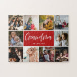 Grandma We Love You Photo Collage Jigsaw Puzzle<br><div class="desc">Modern photo collage puzzle featuring 10 family photos and typography script grandma we love you on a red background.</div>