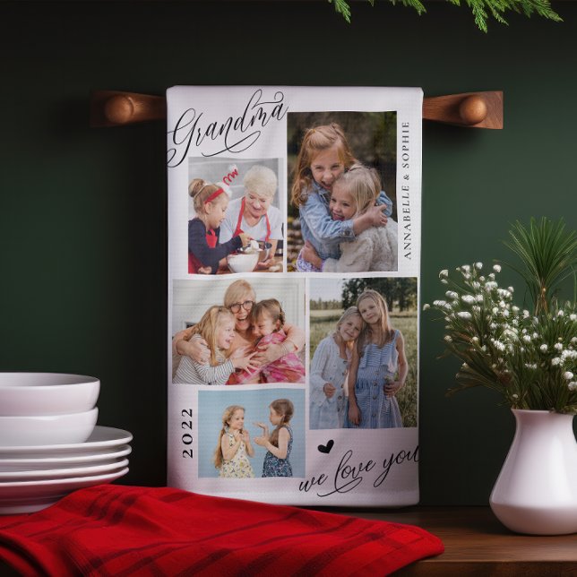 Grandma We Love You Photo Collage Typography   Kitchen Towel (Creator Uploaded)
