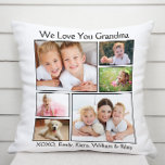 Grandma We Love You Photo Throw Pillow<br><div class="desc">Celebrate Grandma with this custom photo collage white pillow. You can personalize with six family photos of grandchildren, family members, pets, etc., and customize the expression to "I Love You" or "We Love You, " and whether she is called "Grandma, " "Nana, " "Mom Mom, " etc. You can also...</div>