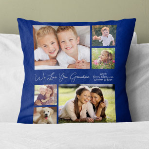 Grandma We Love You Photos Blue Personalized Throw Pillow