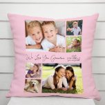 Grandma We Love You Pink Photo Throw Pillow<br><div class="desc">Celebrate Grandma with this custom photo collage keepsake pillow with light grey script and typography against a light pink background. You can personalize with six family photos of grandchildren, family members, pets, etc., and personalize the expression to "I Love You" or "We Love You, " and whether she is called...</div>