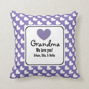 GRANDMA We Love You Purple and White Hearts D06 Throw Pillow