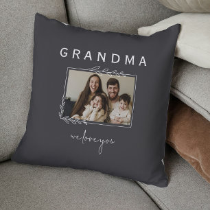 Grandma We Love You Rustic Floral Photo Throw Pillow