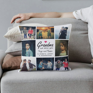 Grandma we love you Script 8 Custom Photo Collage  Throw Pillow