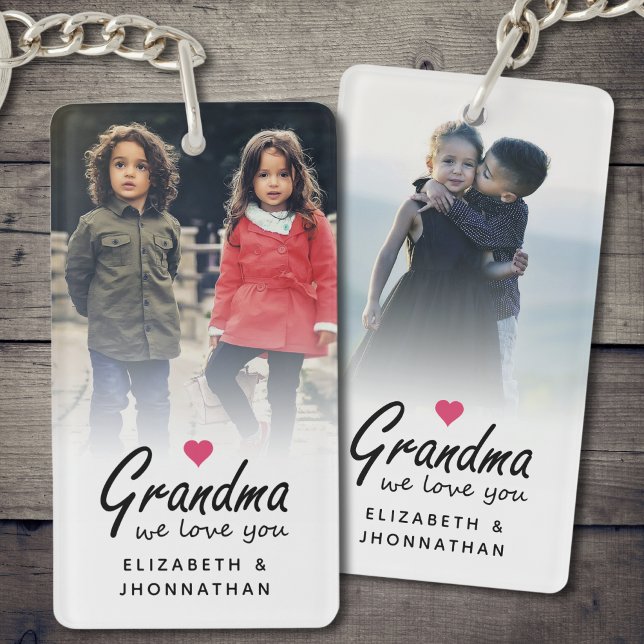 Grandma we love you Script Custom 2 Sided Photo  Keychain (Creator Uploaded)