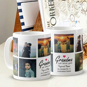 Grandma we love you Script Grandkids Photo Collage Coffee Mug