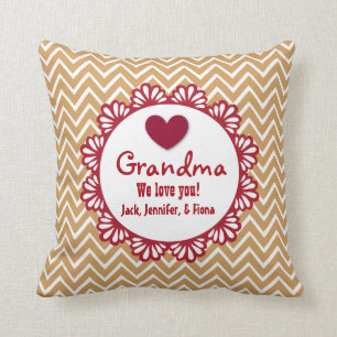 GRANDMA We Love You with Heart and Chevrons B07G1 Throw Pillow