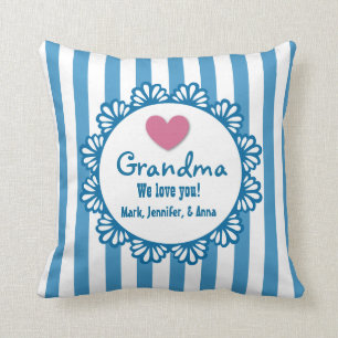 GRANDMA We Love You with Heart and Stripes B02 Throw Pillow
