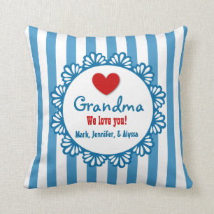 GRANDMA We Love You with Heart and Stripes V03 Throw Pillow