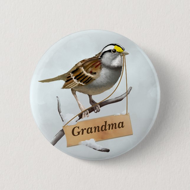 Grandma White throated sparrow 2 Inch Round Button (Front)