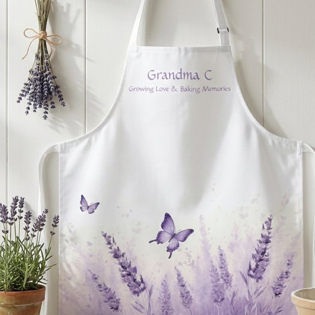 Grandma Wildflower Butterfly Birthday Floral Apron (Lavender wildflower and butterfly design for Grandma — perfect birthday gift idea for her.)