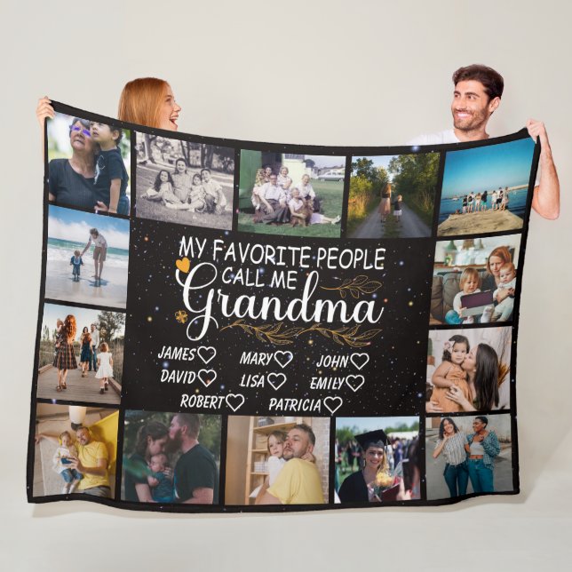 Grandma with names of the grandkids and 14 photos  fleece blanket (In Situ)