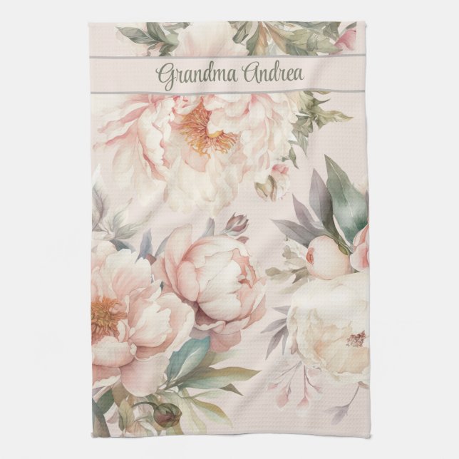 Grandma Women's Cooking Baking Watercolor Floral Kitchen Towel (Vertical)