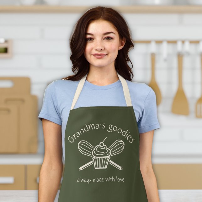 Grandma Women's Gift Cooking Baking Apron ("grandma's goodies" custom apron for grandma nana abuela granny cupcake and whisk green & cream gift)