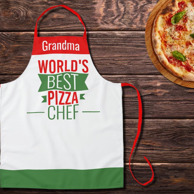 Grandma -World's Best Pizza Chef - red white green Apron (Creator Uploaded)