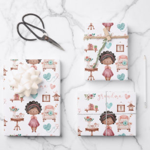 Grandma Wrapping Paper Flat Sheet Set of 3