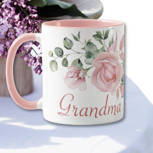 Grandma Year Established Custom Pink Roses Mug