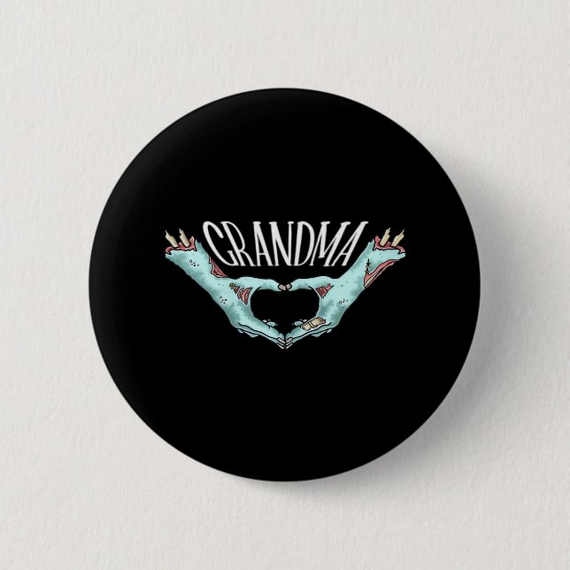Grandma Zombie Hand Heart Halloween Costume Family 2 Inch Round Button (Front)