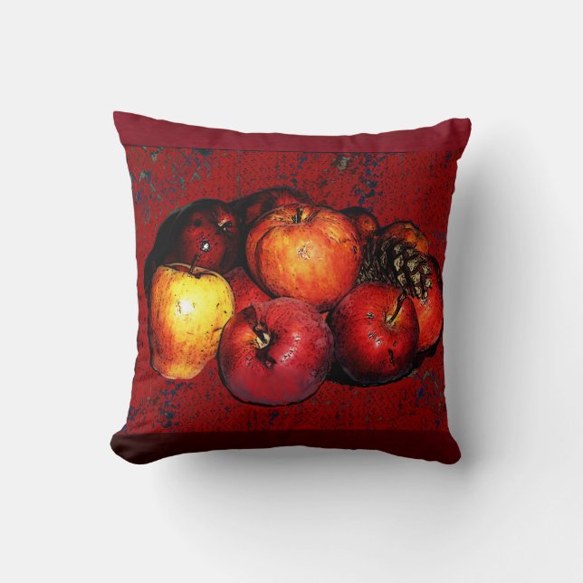 Grandmal's Bunches of Apples Throw Pillow-Red Pillow (Front)