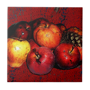 Grandmal's Bunches of Apples Tile-Red Tile