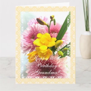 Grandma's 100th birthday flowers (change age) card