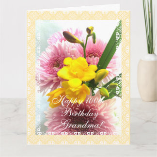Grandma's 100th birthday flowers (change age) card