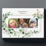 Grandma's Angels Eucalyptus Multi-Photo White Plaque<br><div class="desc">Watercolor Eucalyptus Frame.  Grandma's Angels.  3 Photos.  Customize with photos.  No filter applied to photos.  White.</div>