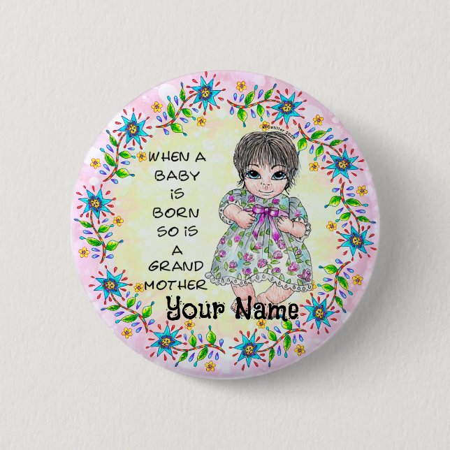 Grandmas Baby Girl  2 Inch Round Button (Front)
