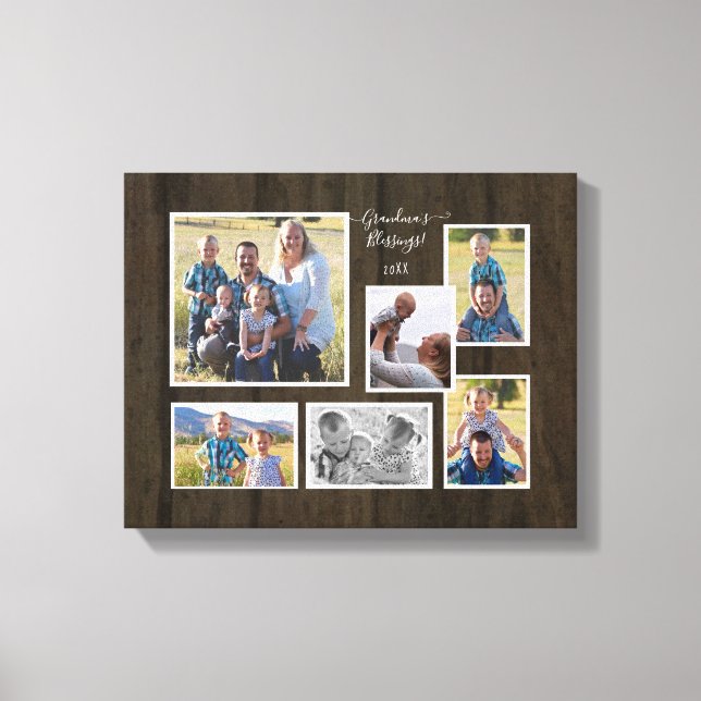 Grandmas Blessings Family Photo Collage Script Canvas Print (Front)