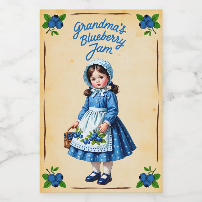 Grandma's Blueberry Jam Vintage Food Label (Single Label)
