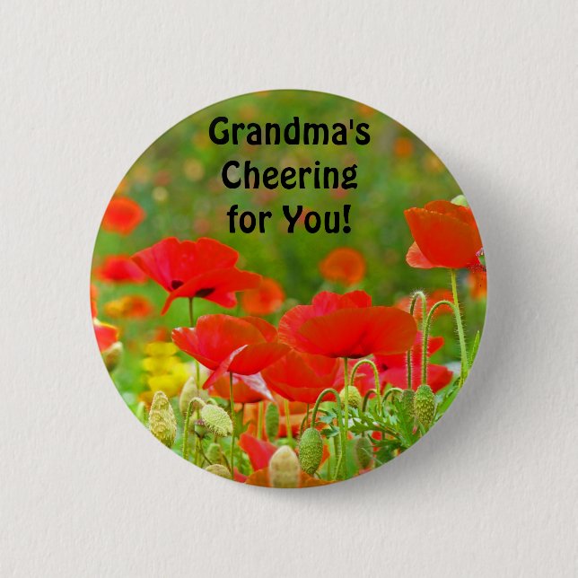 Grandma's Cheering for You! button Red Poppies (Front)