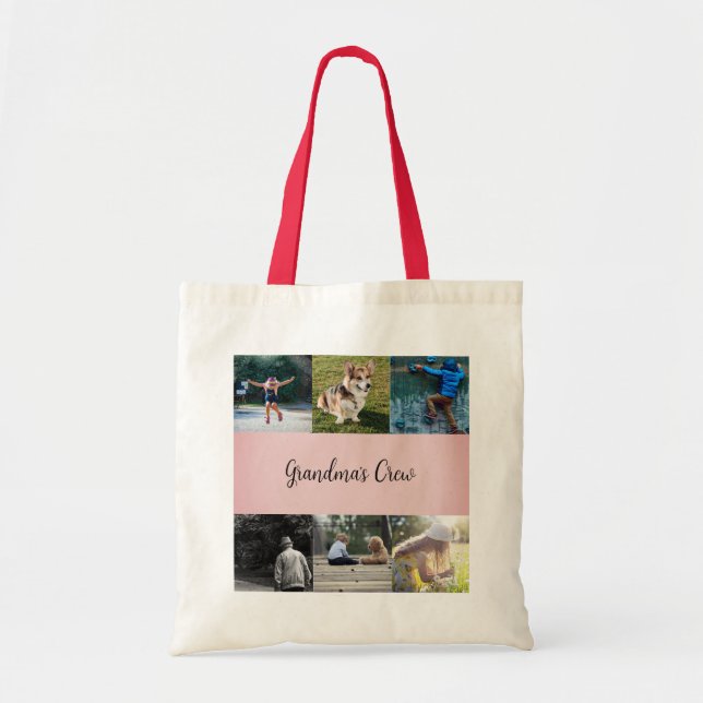 Grandma's Crew Custom 6 Photo Grid Sac fourre-tout (Devant)
