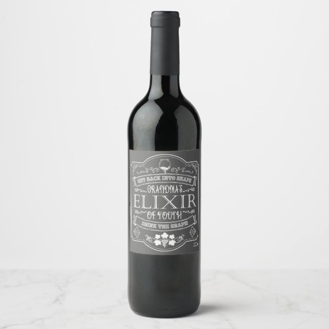 Grandma's Elixir of Youth, Funny Wine Label (Front)