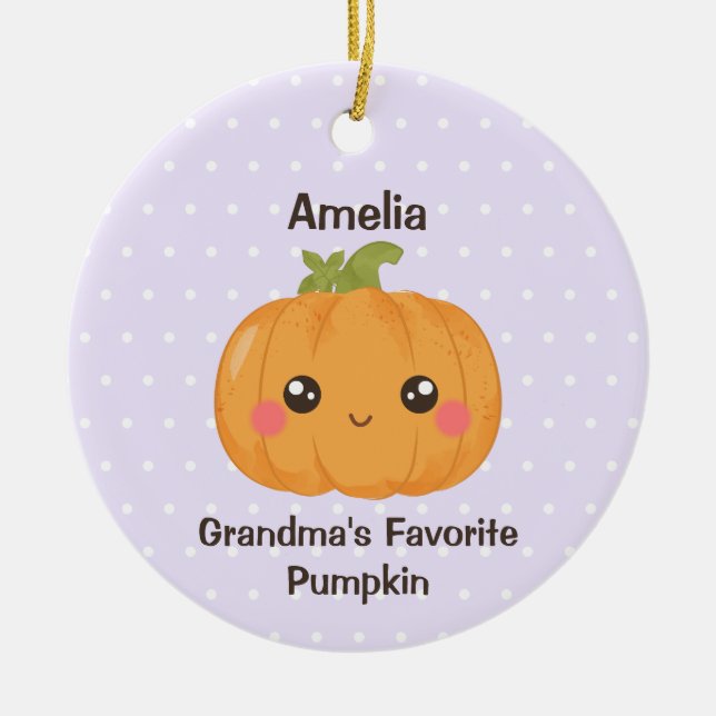 Grandma's Favourite Pumpkin Custom Grandchild Name Ceramic Ornament (Front)