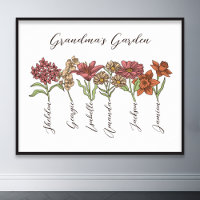 Grandma's Flower Garden 6 Grandkids Name Floral