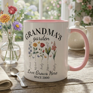 Grandma's Garden Birth Flowers Love Grows Here Mug
