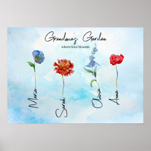 Grandmas Garden Custom Personalised Family Art Poster