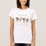 Grandma's Garden Flower 4 Grandkids Name Floral T-Shirt<br><div class="desc">This Grandma's Garden Flower and Grandkids Name custom design is a delightful blend of vintage charm and personalized warmth. It is the perfect addition to any grandmother's haven, bringing the beauty of a botanical garden right into her home. Featuring a stunning vintage flower illustration that captures the essence of grandma's...</div>