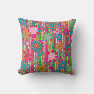 Grandmas Garden Flowers-Stripes Throw Pillow