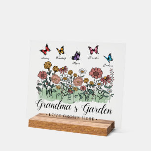 Grandma's Garden Modern Keepsake 5 Custom Names  Acrylic Sign