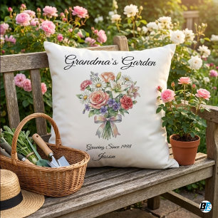 Grandma's Garden Personalized Grandkids Names Flor Throw Pillow