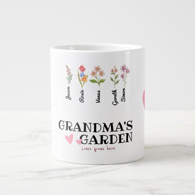 Grandma's Garden Personalized Grandmother Gifts Co Large Coffee Mug (Front)
