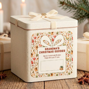 Grandma's Goodies Boho Christmas Baking Pattern Square Sticker