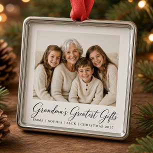 Grandma's Greatest Gifts Grandchildren Photo Metal Ornament