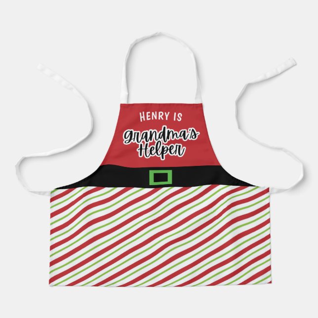 Grandma's Helper Red and Green Christmas Apron (Front)