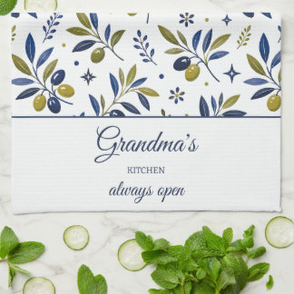 Grandma's Kitchen Always Open Olive Branch Pattern Towel