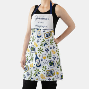 Grandma's Kitchen Always Open Olives Wine Pattern Apron