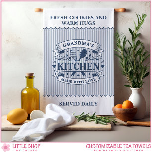 Grandmas Kitchen Blue Stripes Customizable Towel
